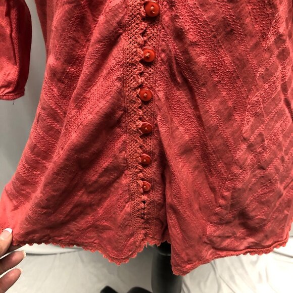 Sonoma Coral Cotton Blouse Womens Size Medium Button Front V-Neck Boho Top - Picture 3 of 9